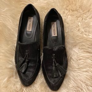 STEVE MADDEN Black Calf Hair Loafers